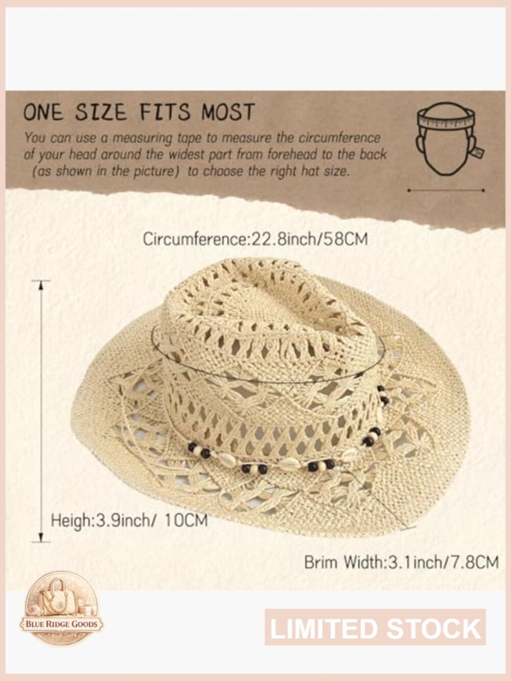 Wide Brim Straw Cowboy Hat with Interchangeable Bands Women Sun Hat - Picture 2 of 7